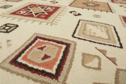 Kelim Teppich Creme Beige Rot aus Wolle "Brionne" Green Looop