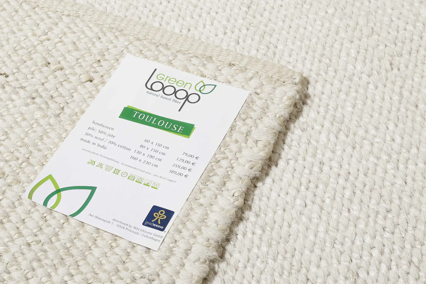 Kelim Teppich Creme Weiß aus Jute & Wolle "Toulouse" Green Looop