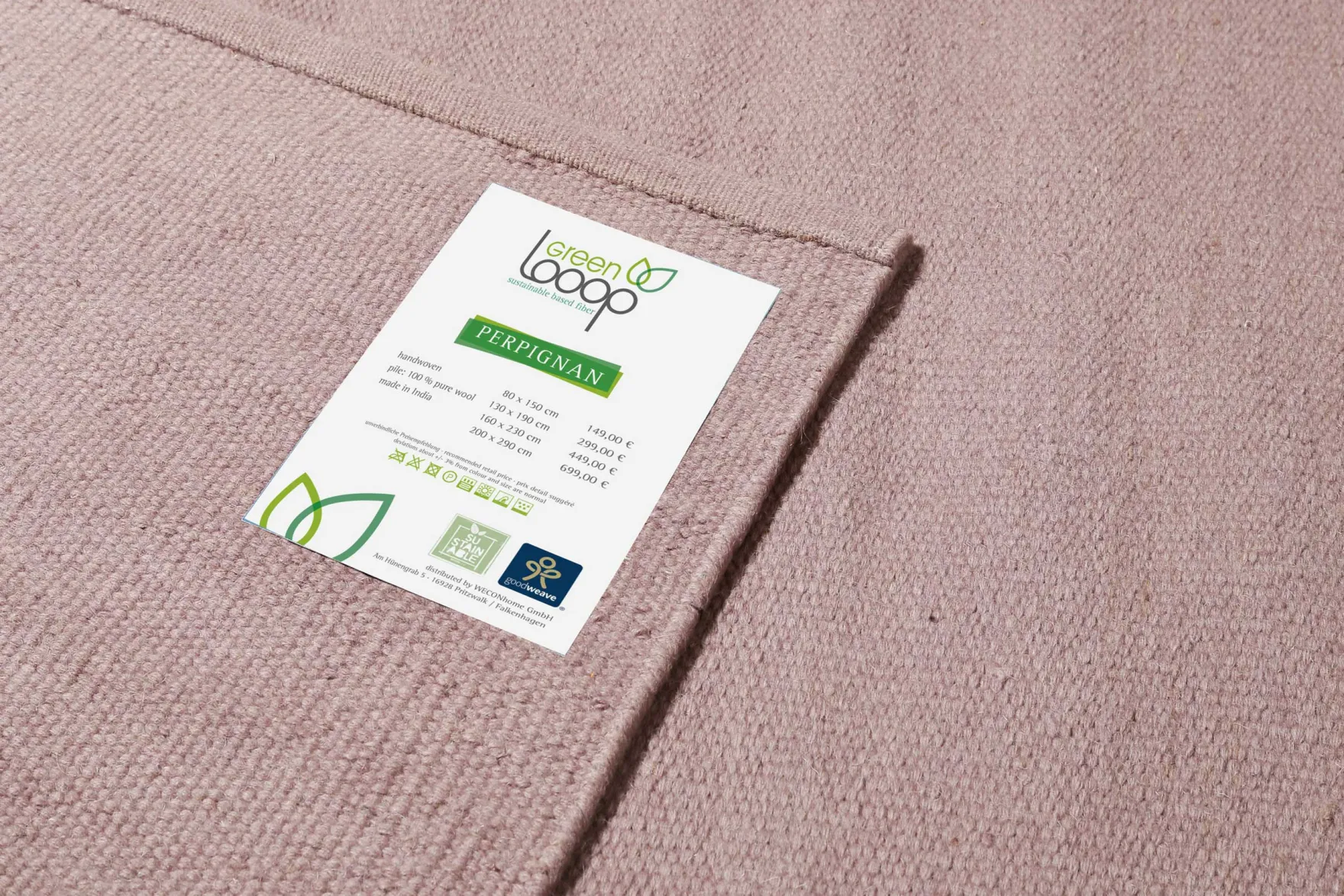 Kelim Teppich Flieder Altrosa aus Wolle "Perpignan" Green Looop