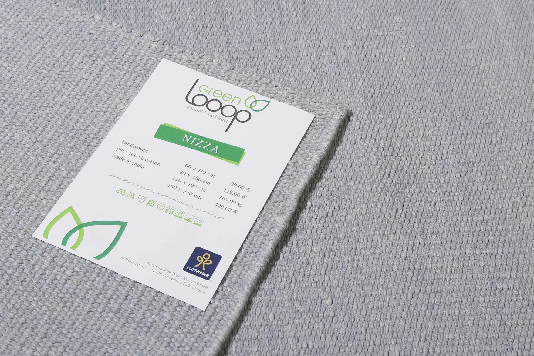 Kelim Teppich Grau aus Baumwolle "Nizza" Green Looop
