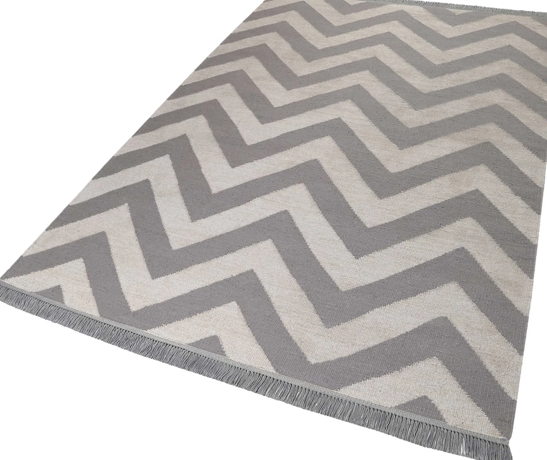 Kelim Teppich Grau Blau aus Naturfasern "Zig-Zag" WECONhome