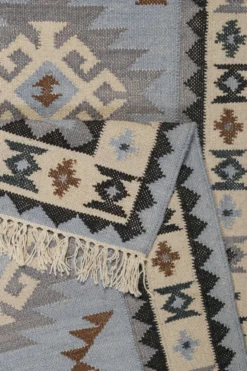 Kelim Teppich Hellblau aus Wolle