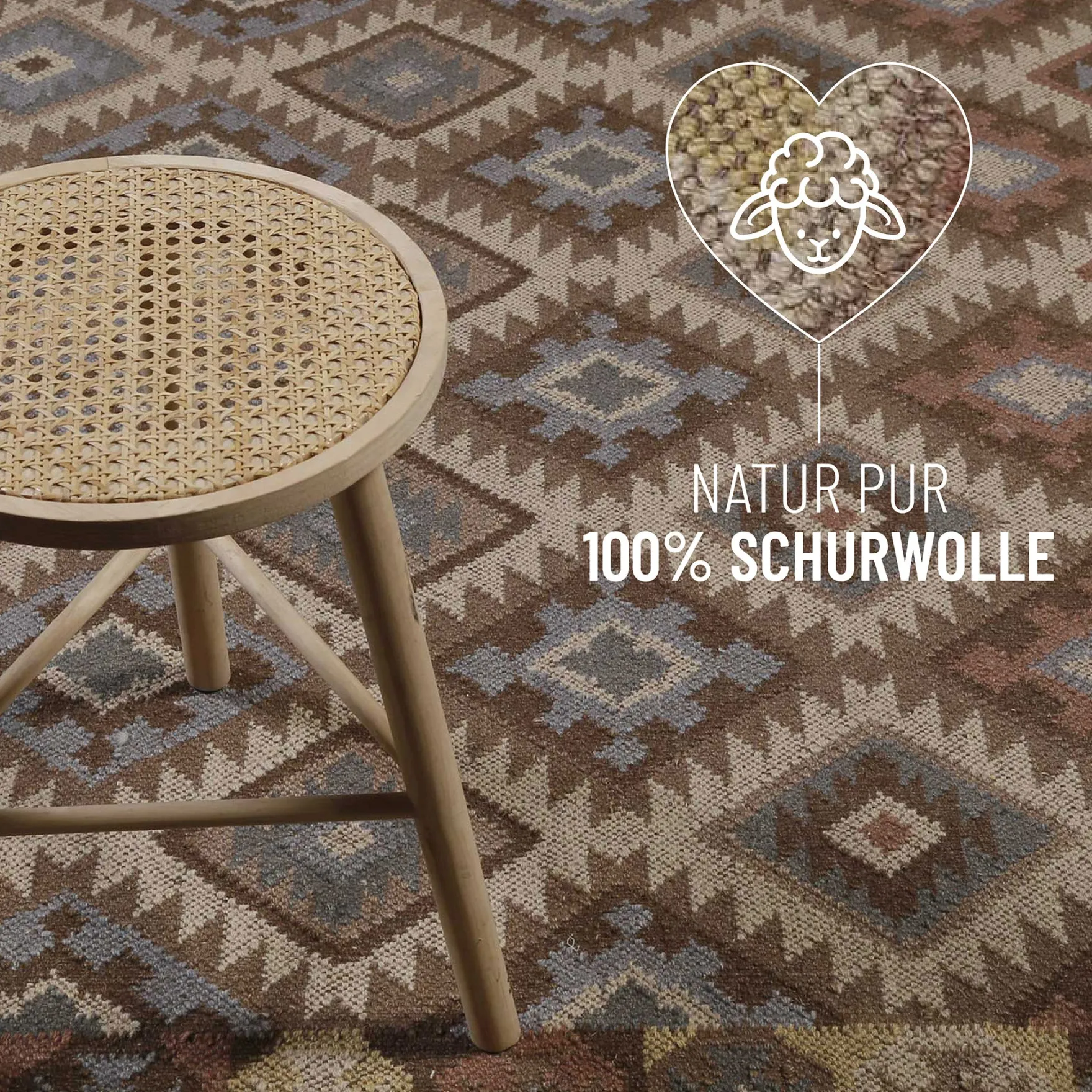 Kelim Teppich Hellbraun aus Wolle "Migny" Green Looop