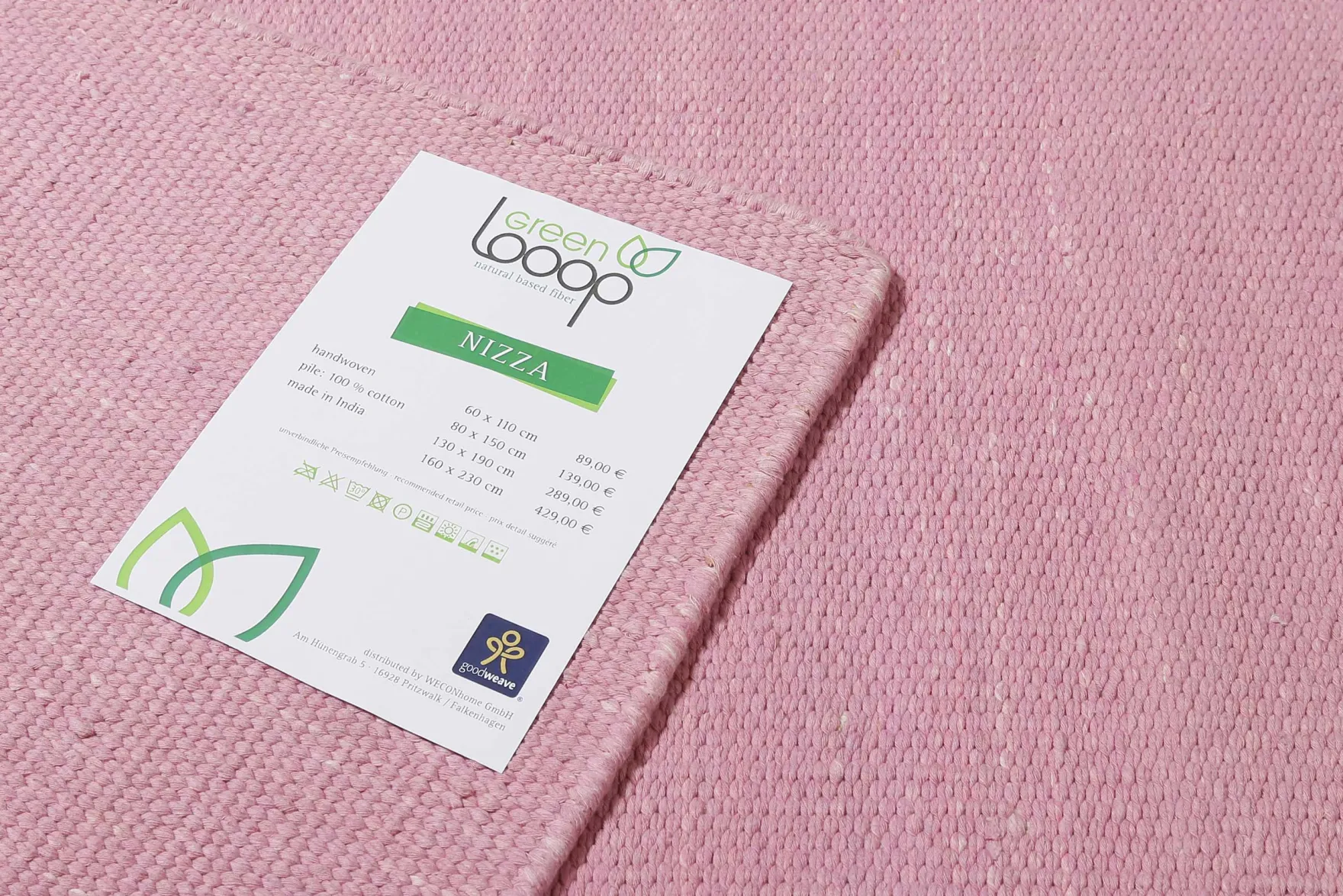 Kelim Teppich Rosa aus Baumwolle "Nizza" Green Looop
