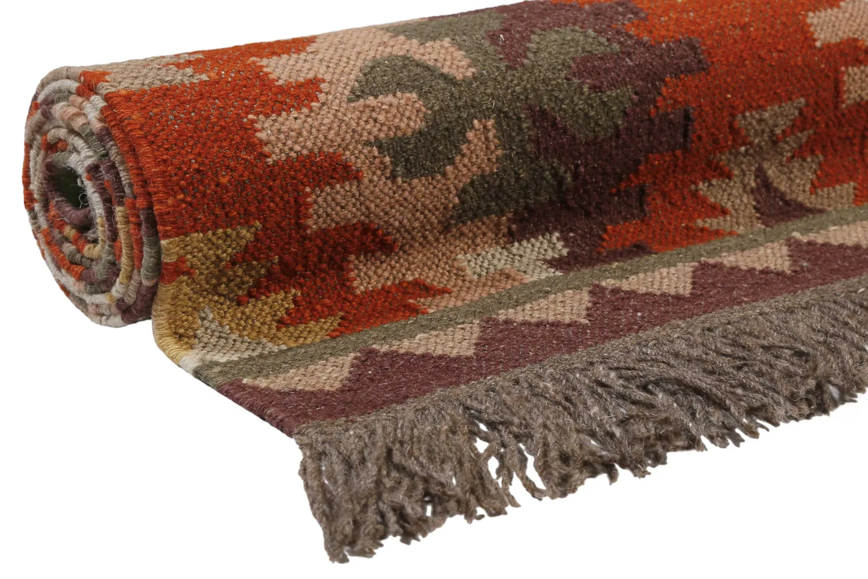 Kelim Teppich Rostbraun aus Wolle "Balou" Green Looop
