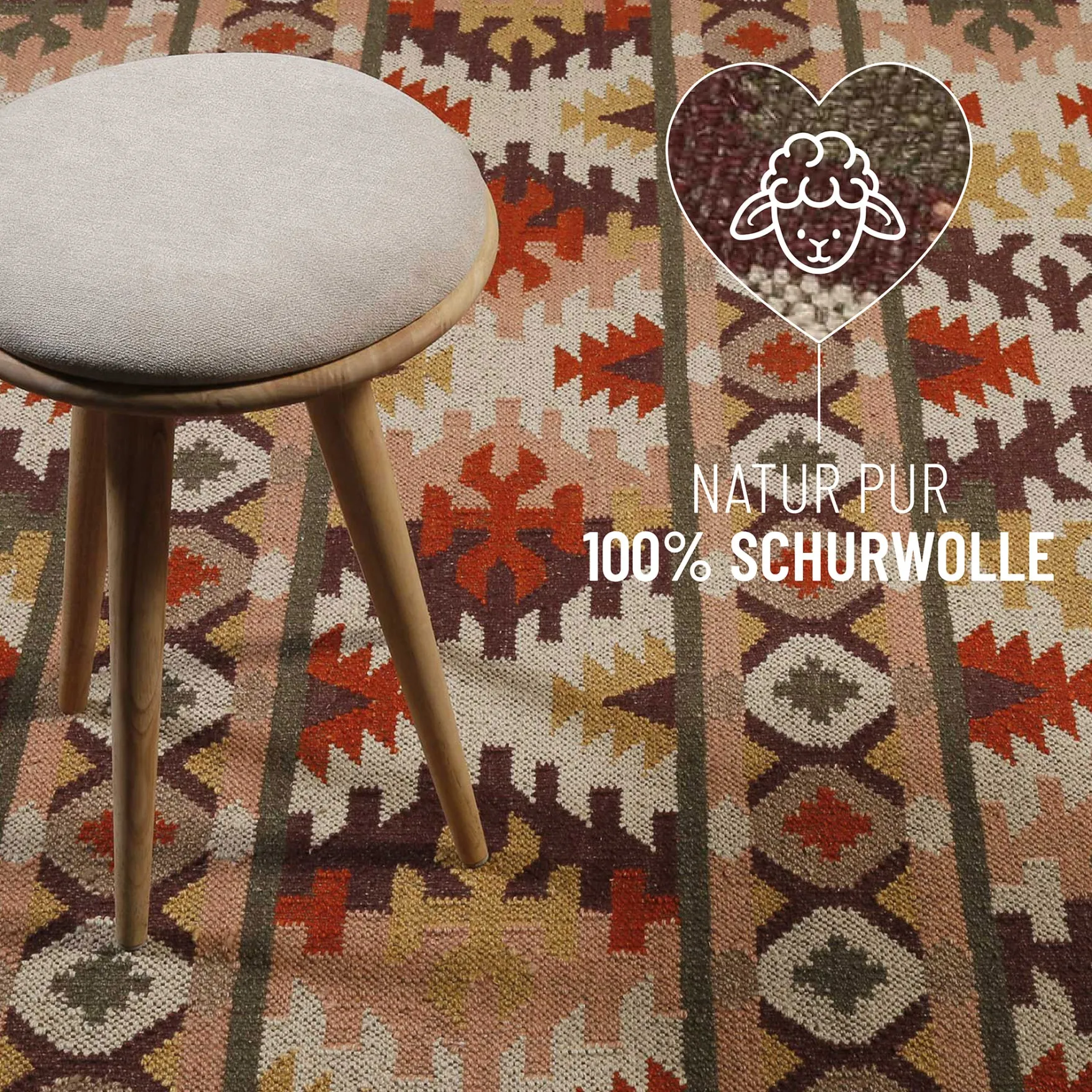 Kelim Teppich Rostbraun aus Wolle "Balou" Green Looop