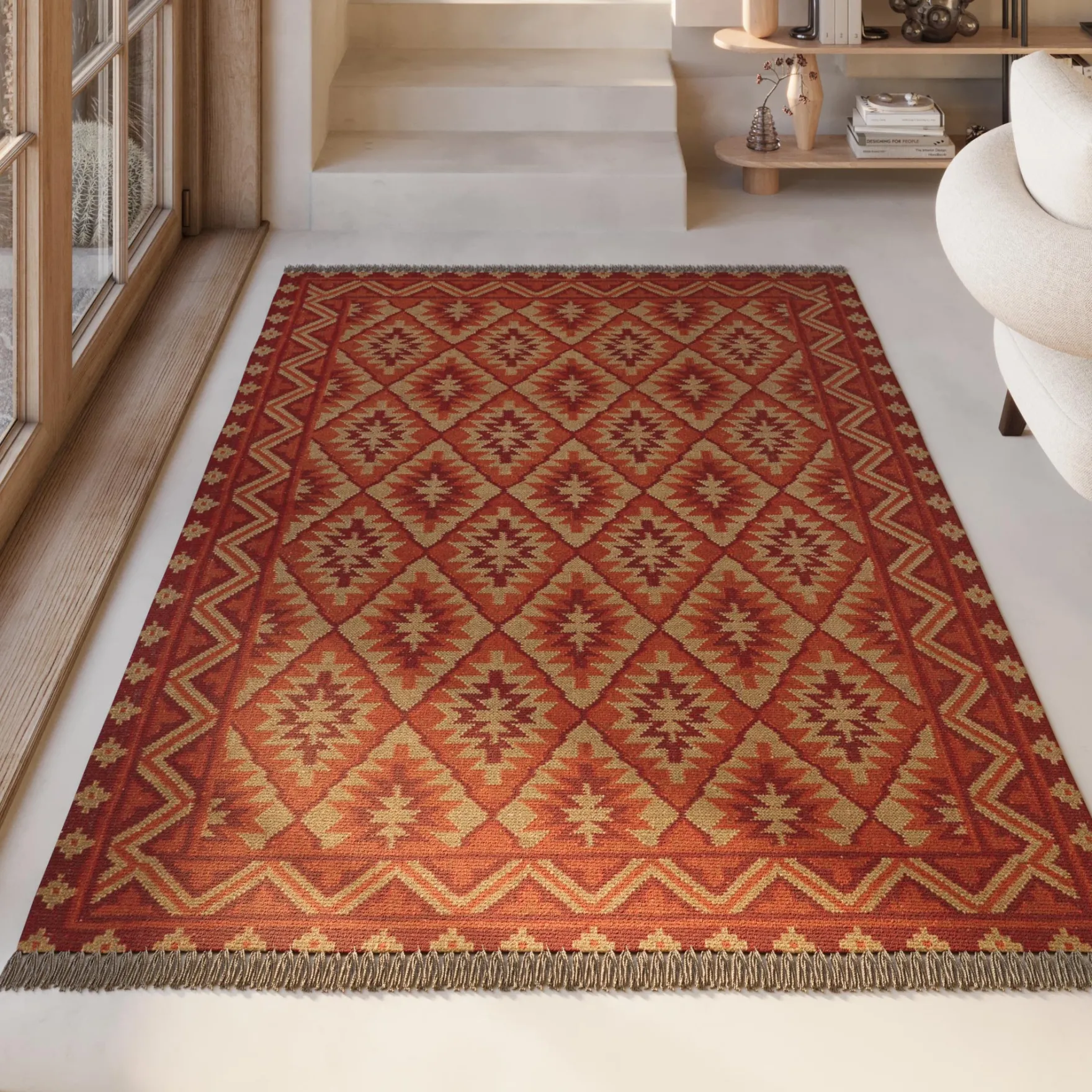 Kelim Teppich Rostrot aus Wolle "Clare" Green Looop