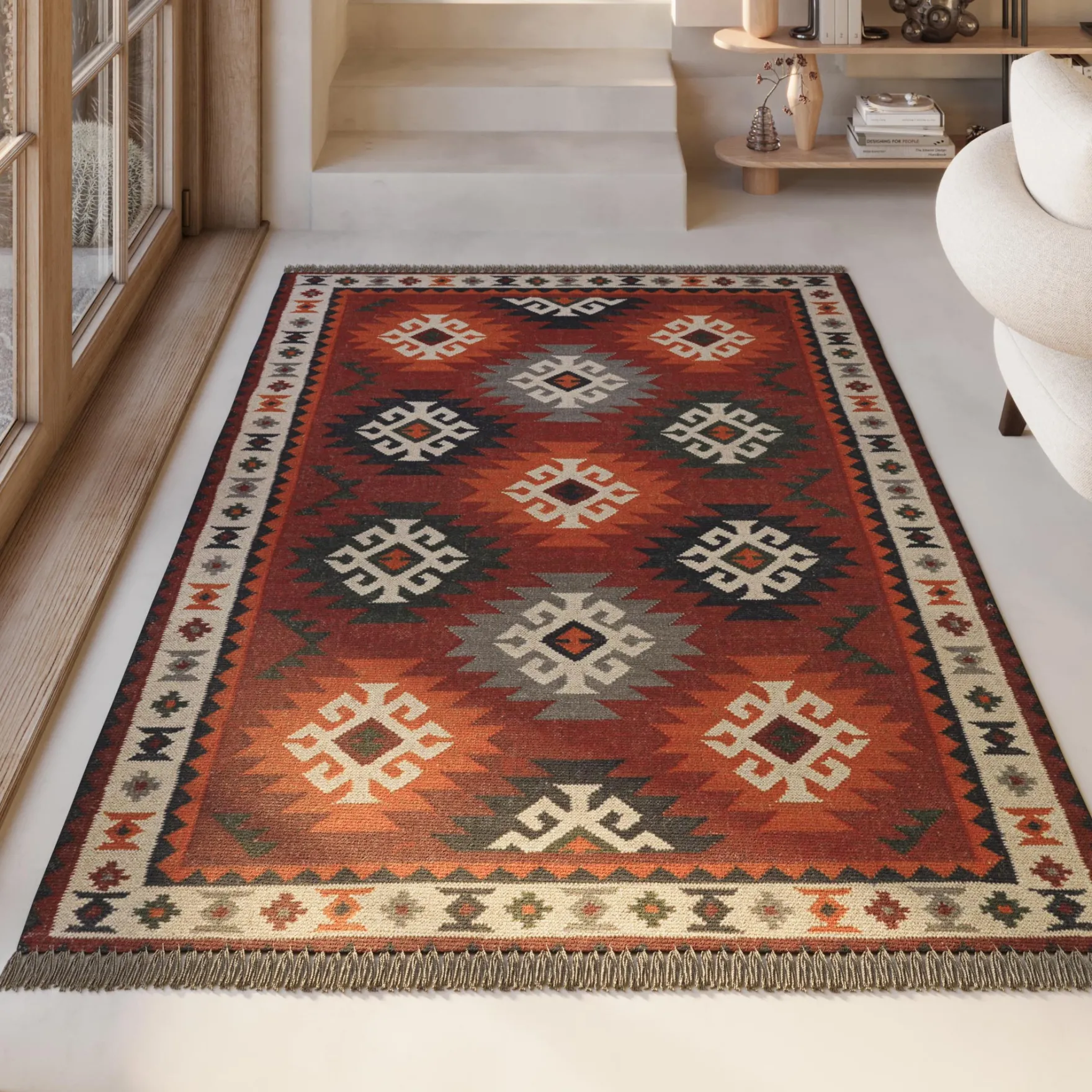 Kelim Teppich Rot aus Wolle "Blancard" Green Looop