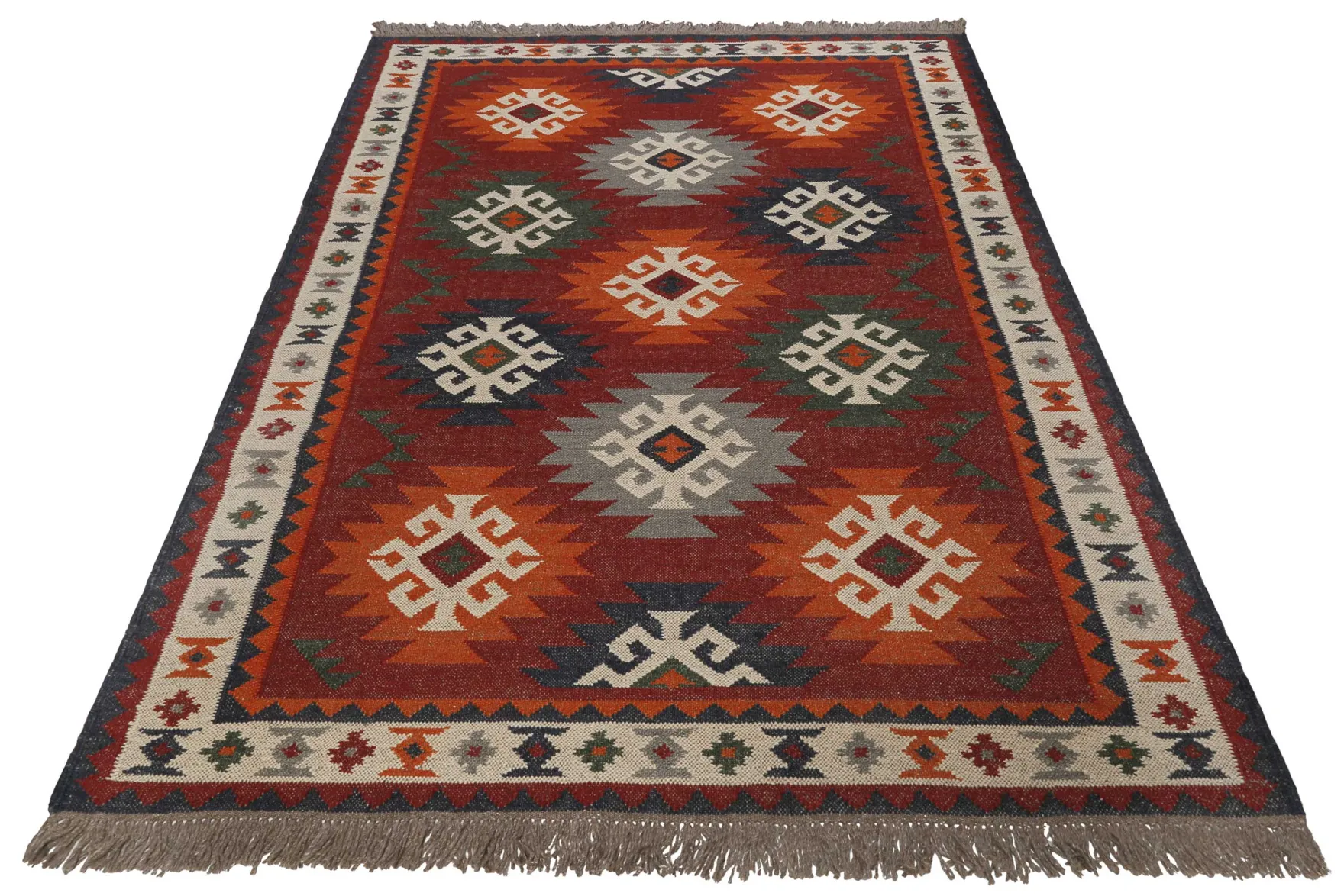 Kelim Teppich Rot aus Wolle "Blancard" Green Looop