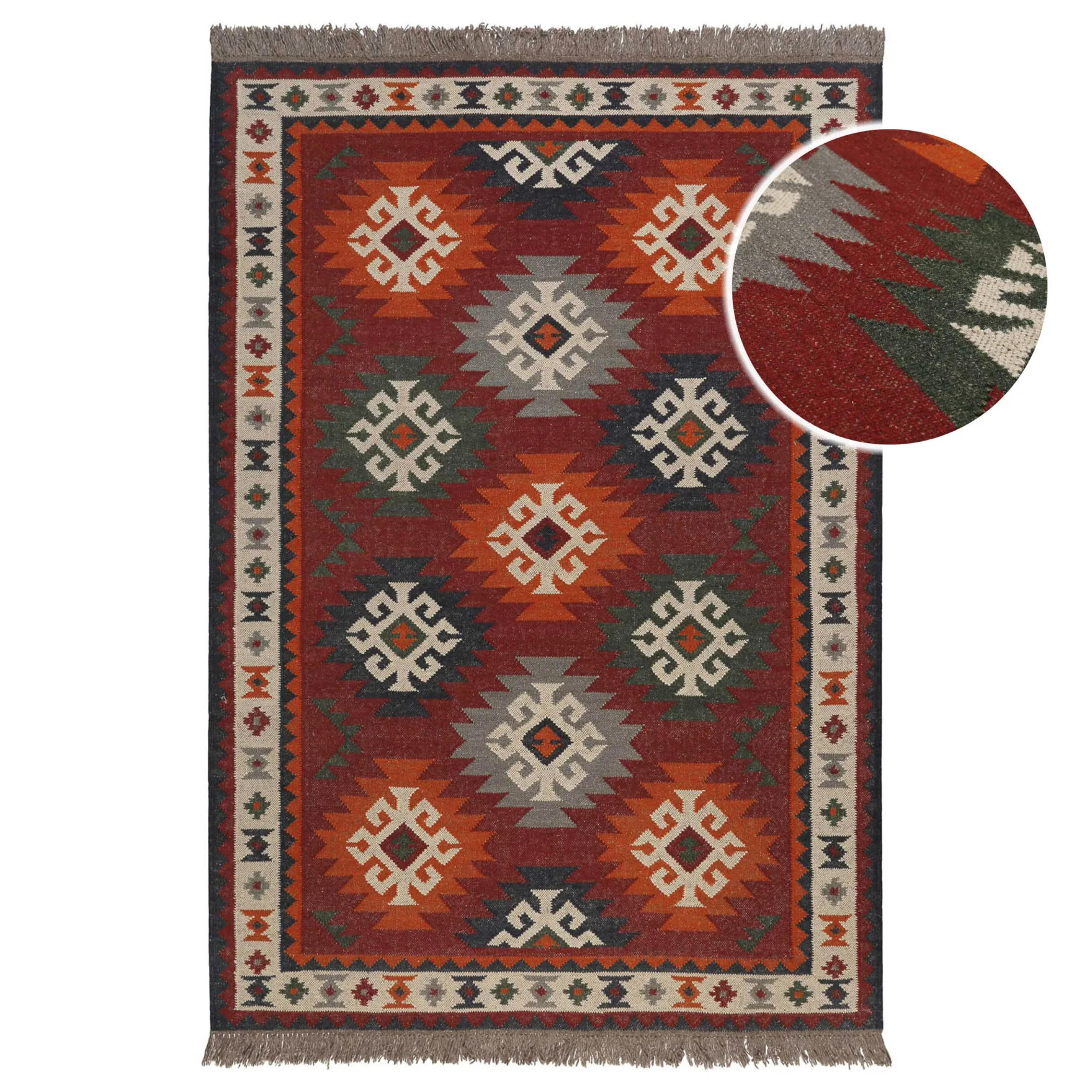 Kelim Teppich Rot aus Wolle "Blancard" Green Looop