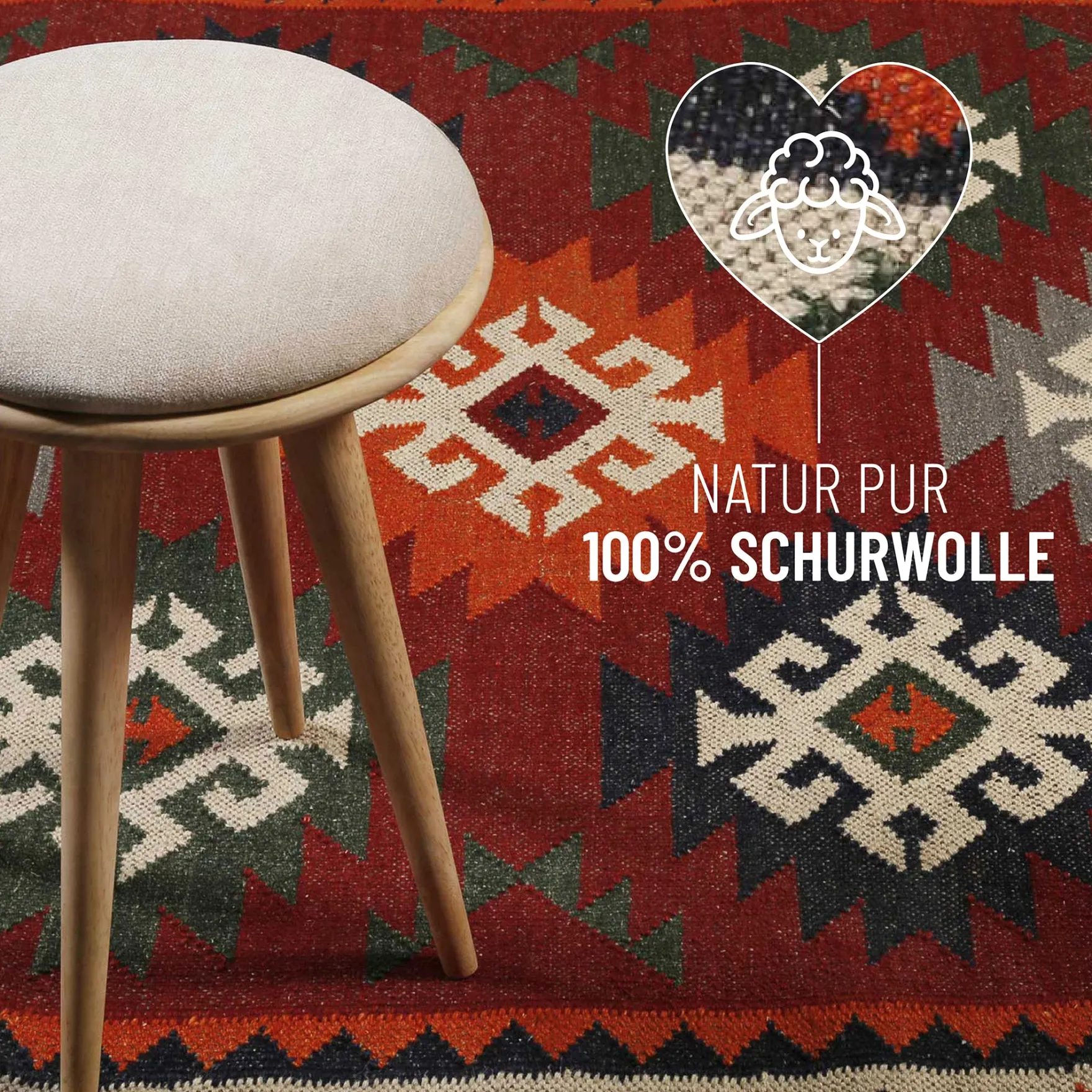 Kelim Teppich Rot aus Wolle "Blancard" Green Looop