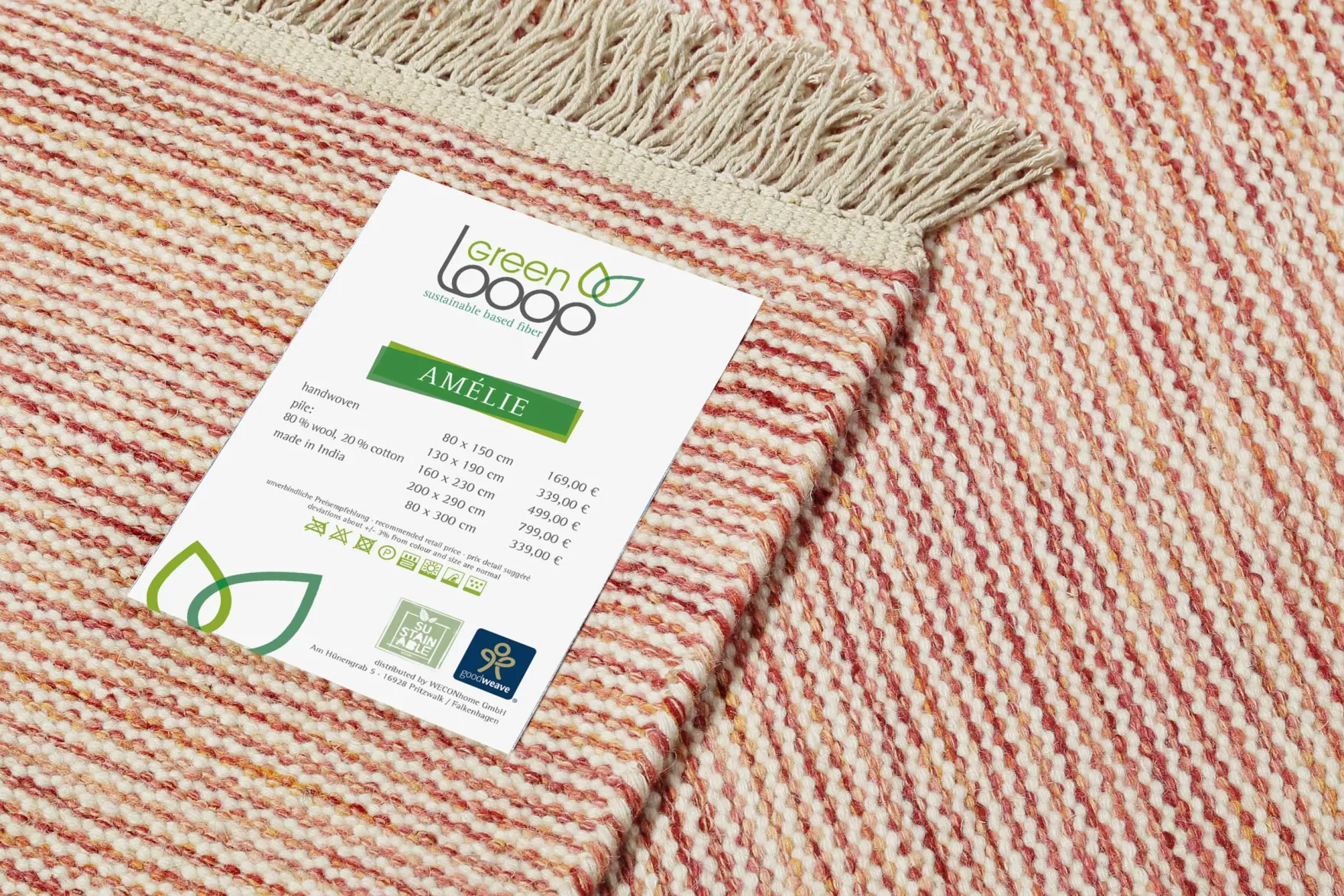 Kelim Teppich Rot Beige meliert aus Wolle "Amélie" Green Looop