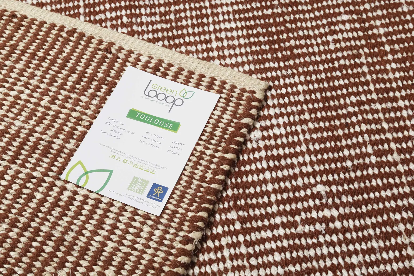 Kelim Teppich Rotbraun Beige aus Jute & Wolle "Toulouse" Green Looop