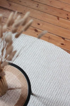 Kelim Teppich Rund Creme Weiß aus Jute & Wolle