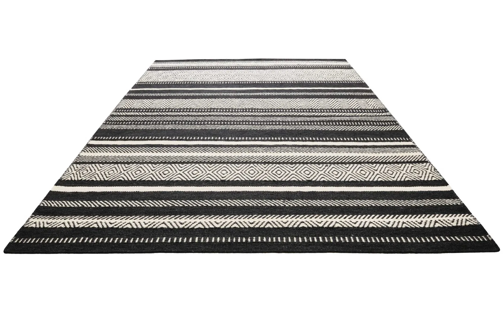 Kelim Teppich Schwarz Beige aus Wolle "Dijon" Green Looop