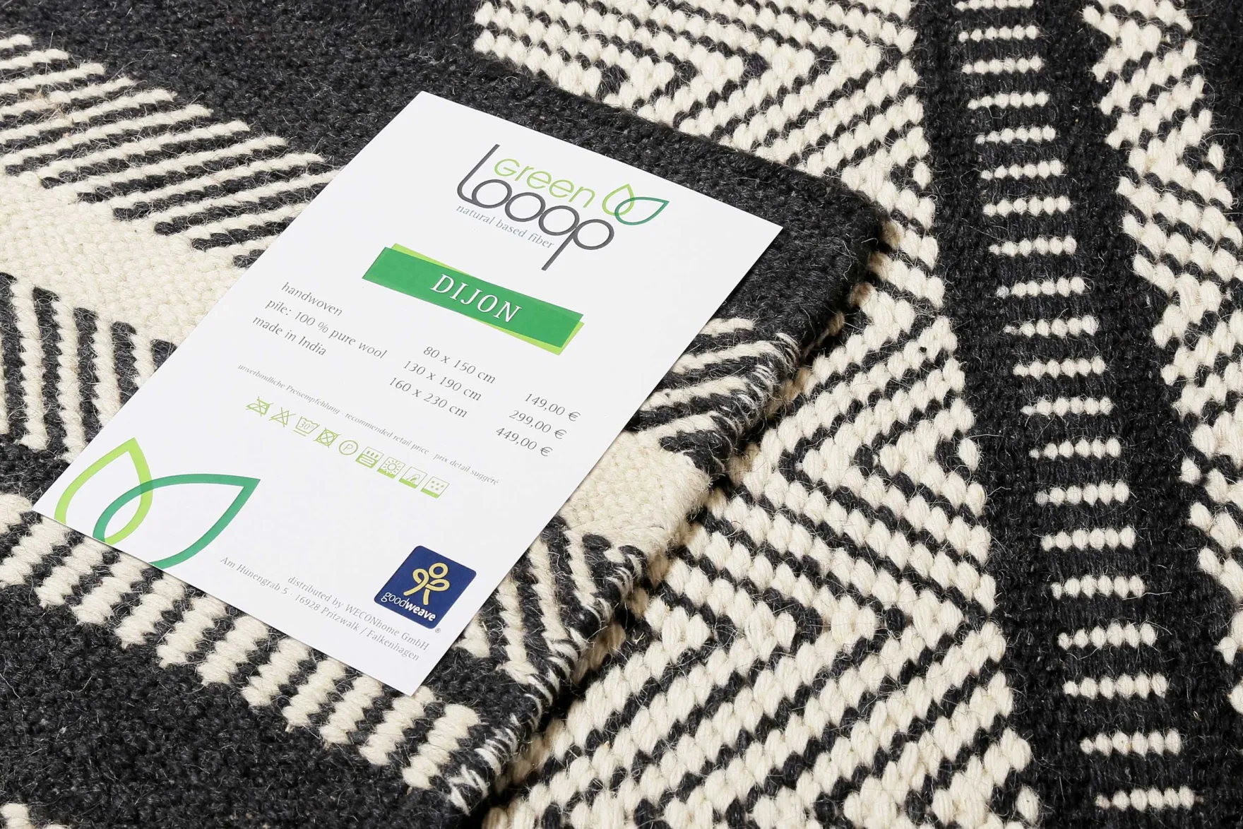 Kelim Teppich Schwarz Beige aus Wolle "Dijon" Green Looop