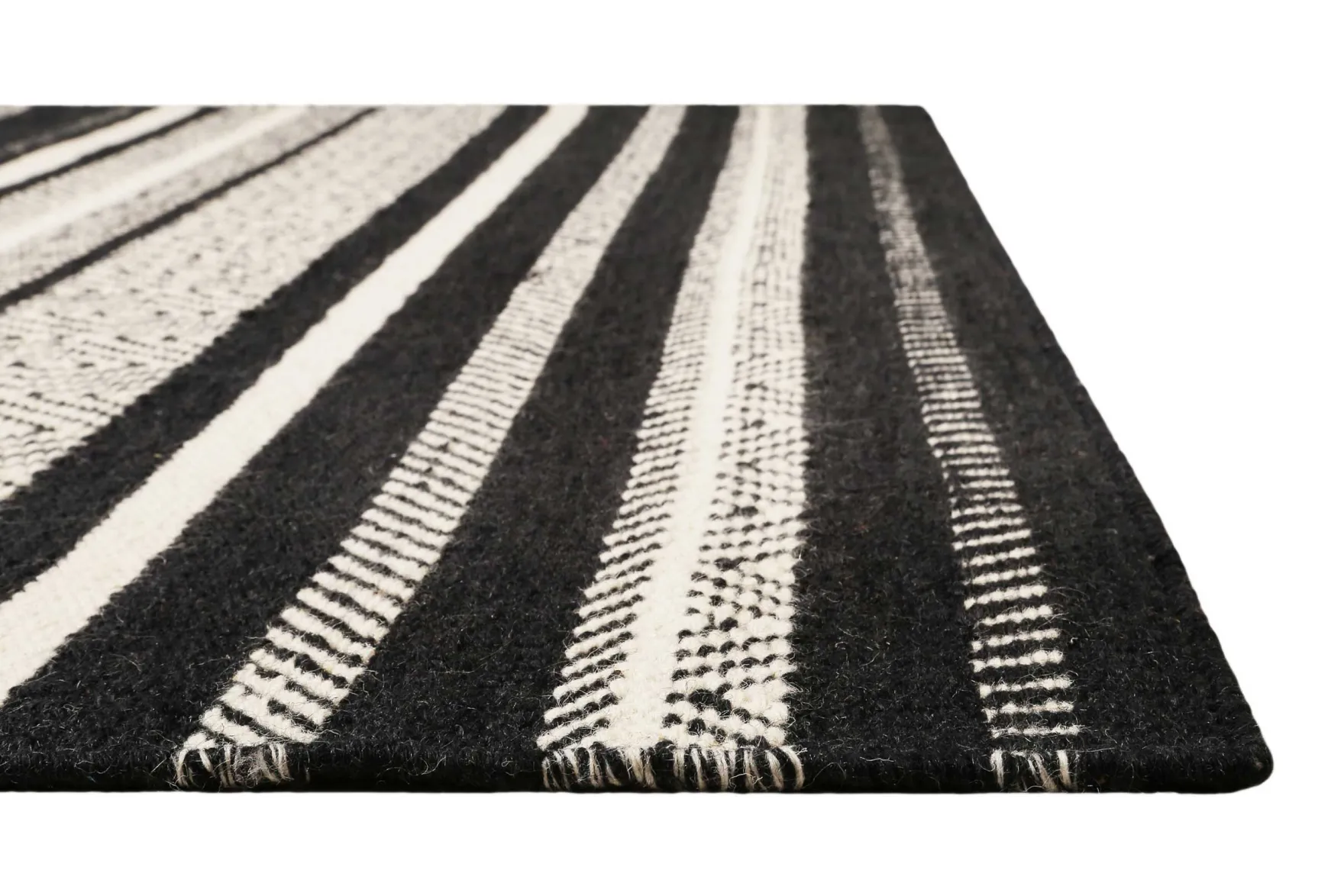 Kelim Teppich Schwarz Beige aus Wolle "Dijon" Green Looop