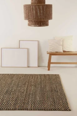 Kelim Teppich Schwarz Beige aus Naturfasern "Montpellier" Green Looop