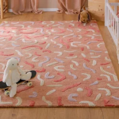 Kinderteppich aus Schurwolle Altrosa Multi