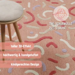 Kinderteppich aus Schurwolle Altrosa Multi