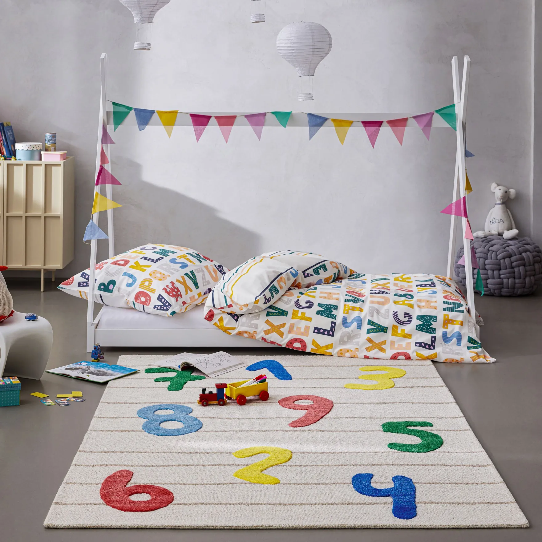 Kinderteppich aus Schurwolle Beige Multi "Countdown" Smart Kids