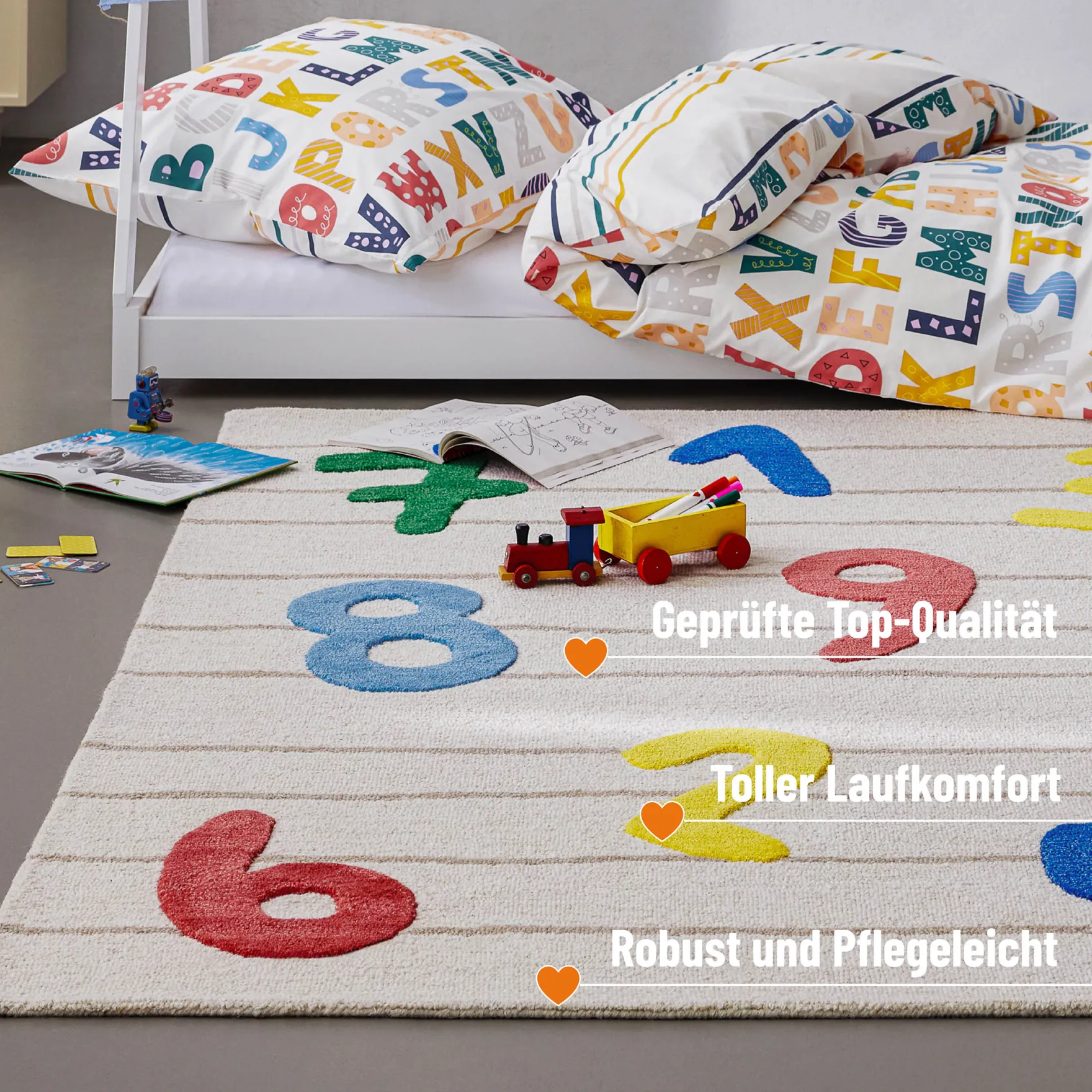 Kinderteppich aus Schurwolle Beige Multi "Countdown" Smart Kids
