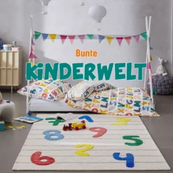 Kinderteppich aus Schurwolle Beige Multi