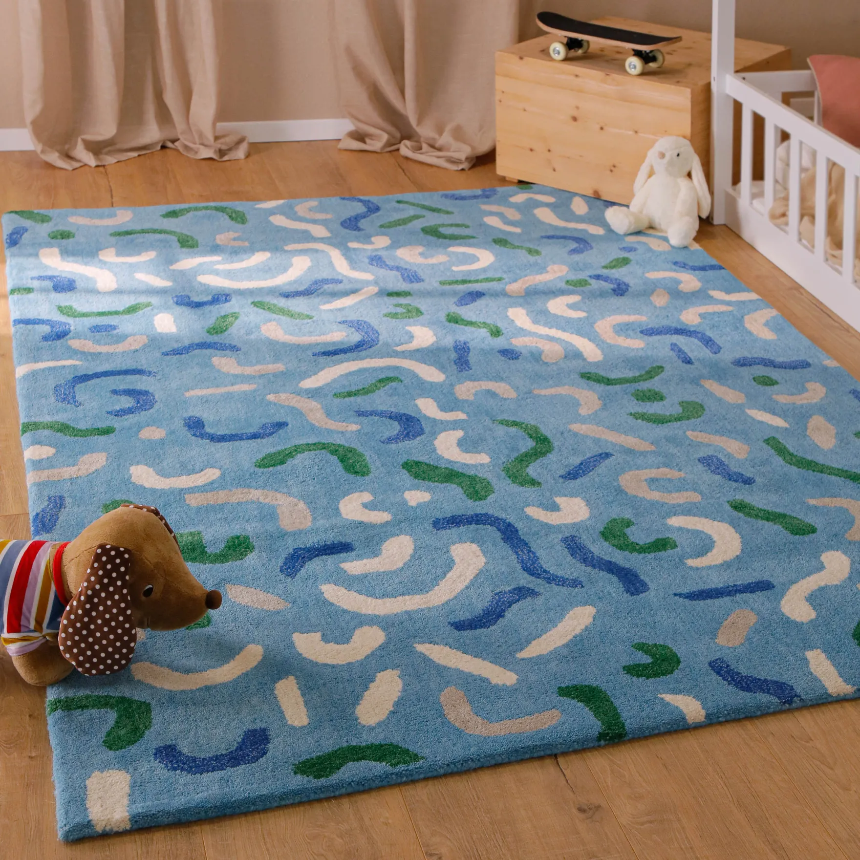 Kinderteppich aus Schurwolle Blau Grün "Confetti" Smart Kids