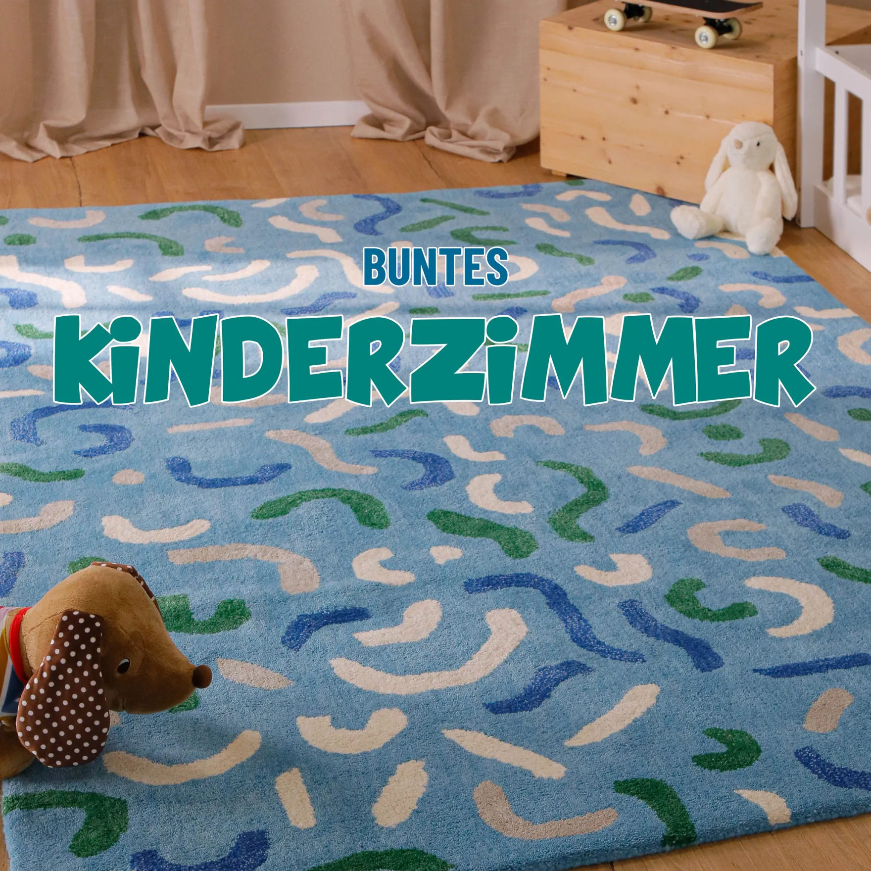Kinderteppich aus Schurwolle Blau Grün "Confetti" Smart Kids
