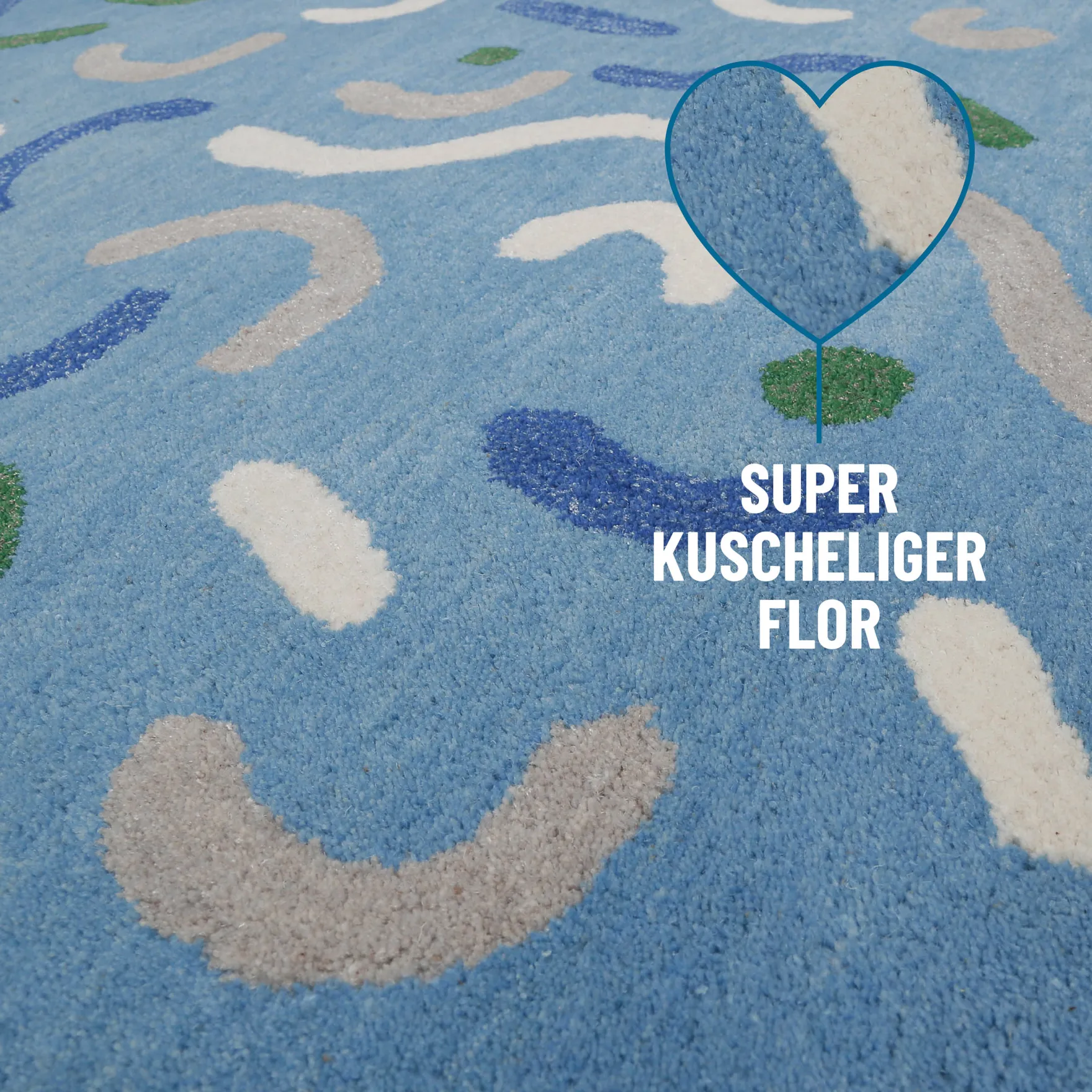 Kinderteppich aus Schurwolle Blau Grün "Confetti" Smart Kids
