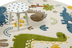 Kinderteppich Rund Creme Weiß "Dino & Friends" Smart Kids