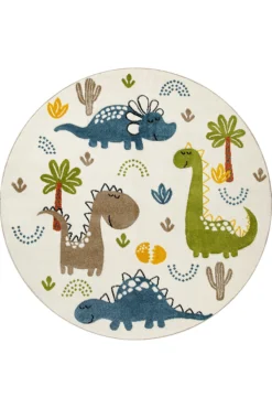Kinderteppich Rund Creme Weiß "Dino & Friends" Smart Kids
