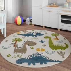 Kinderteppich Rund Creme Weiß