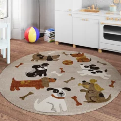 Kinderteppich Rund Sand Beige meliert