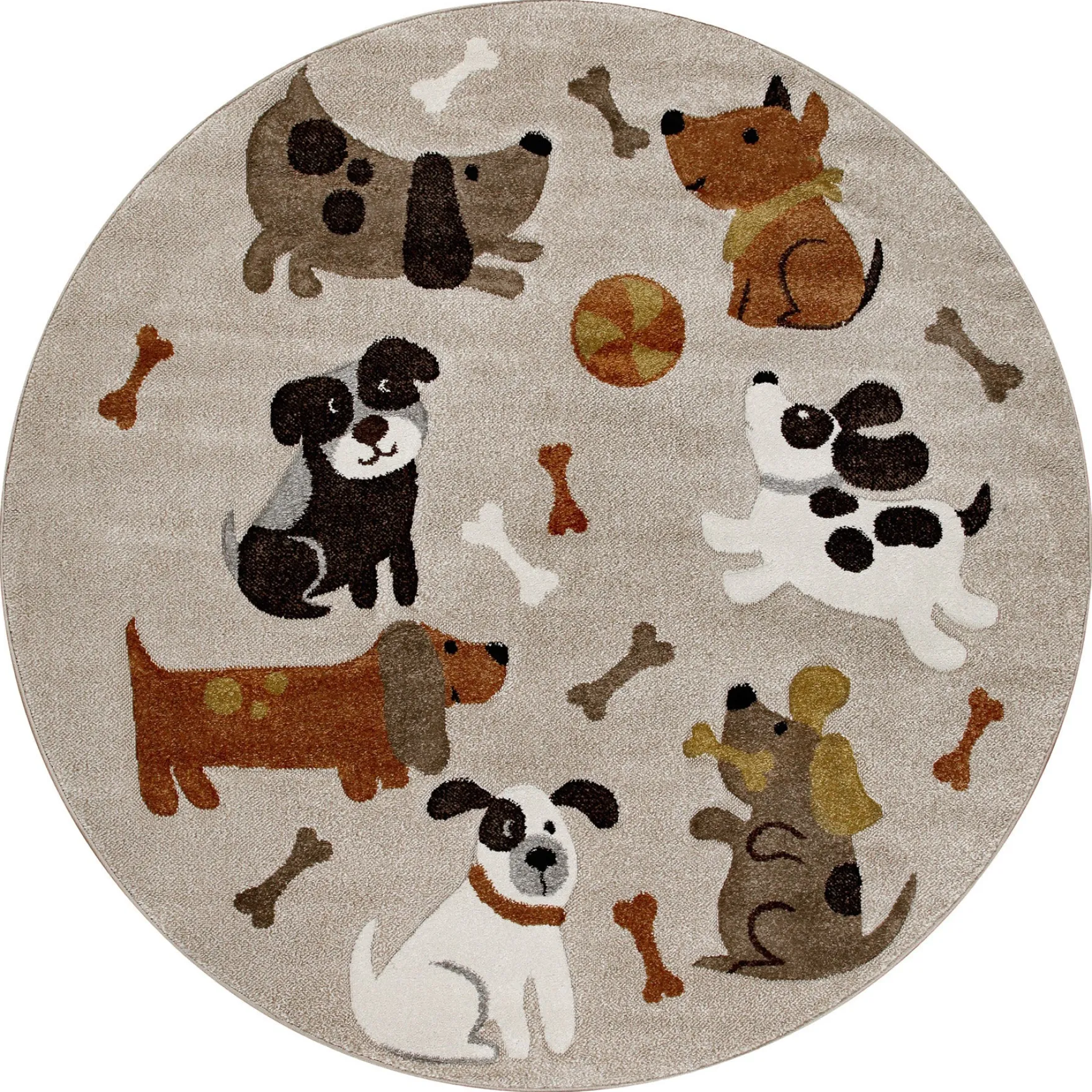 Kinderteppich Rund Sand Beige meliert "Rocky & Friends" Smart Kids