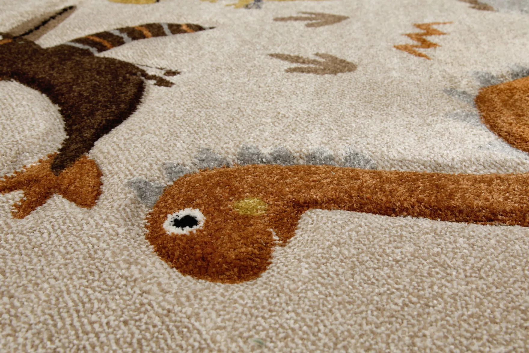 Kinderteppich Rund Sand Beige meliert "T-Rex & Friends" Smart Kids