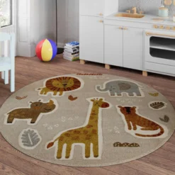 Kinderteppich Rund Sand Beige meliert