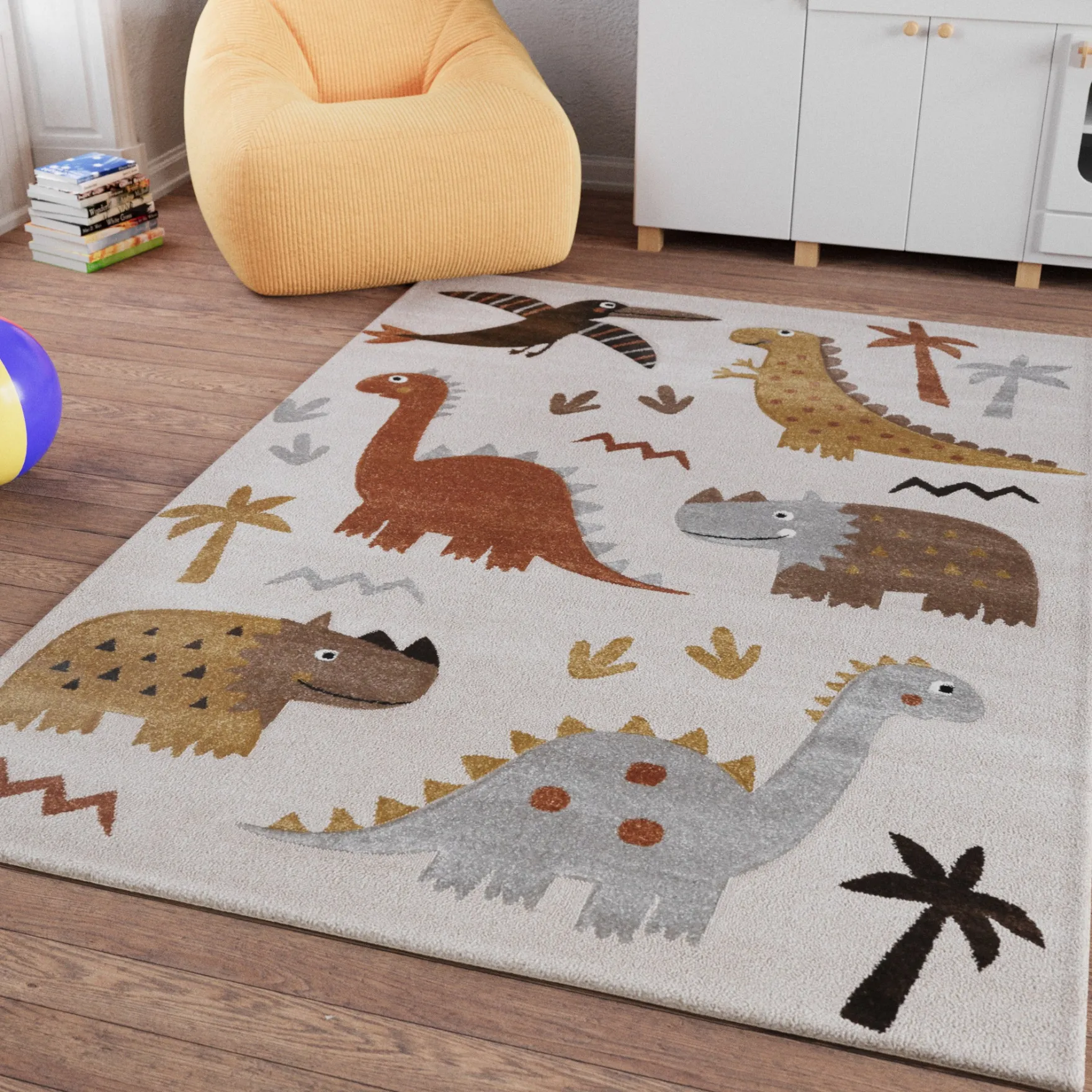 Kinderteppich Sand Beige meliert "T-Rex & Friends" Smart Kids