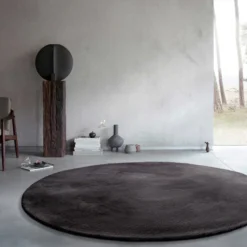 Kunstfell Teppich Rund Anthrazit flauschig und weich 