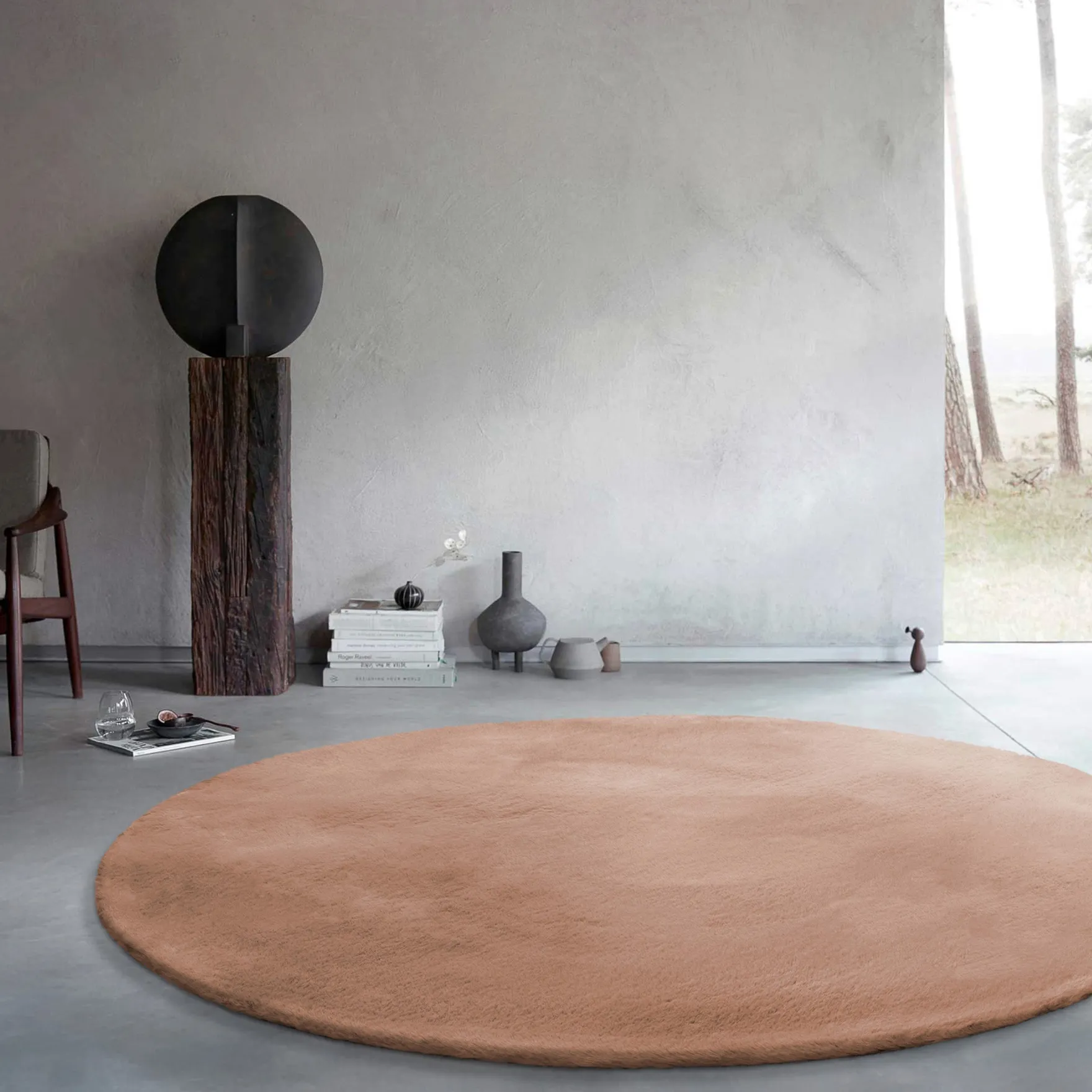 Kunstfell Teppich Rund Apricot flauschig und weich "Anna" WECONhome Basics