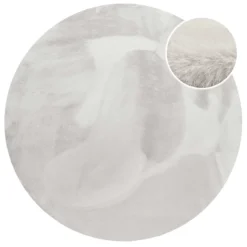 Kunstfell Teppich Rund Beige Grau flauschig und weich