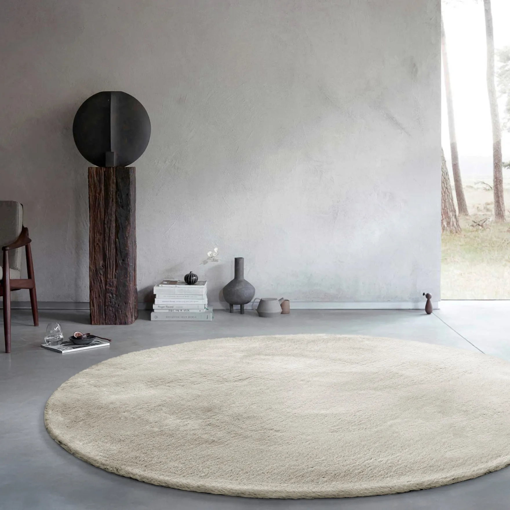 Kunstfell Teppich Rund Creme Beige flauschig und weich "Anna" WECONhome Basics