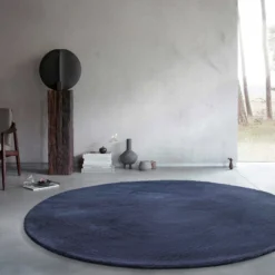 Kunstfell Teppich Rund Dunkelblau flauschig und weich