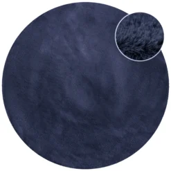 Kunstfell Teppich Rund Dunkelblau flauschig und weich