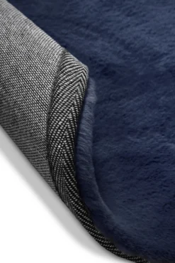Kunstfell Teppich Rund Dunkelblau flauschig und weich