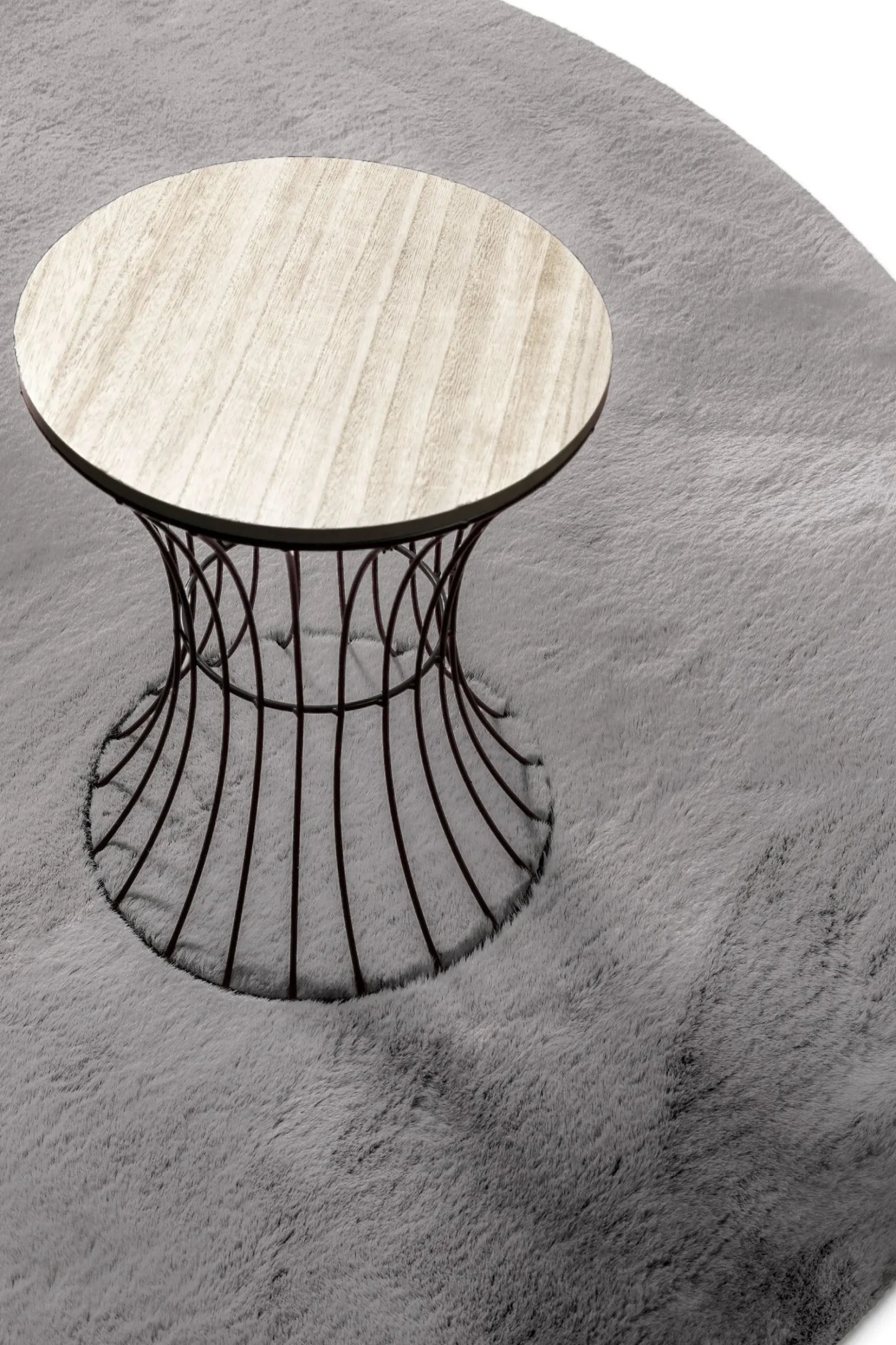 Kunstfell Teppich Rund Grau flauschig und weich "Anna" WECONhome Basics
