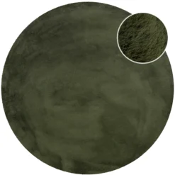 Kunstfell Teppich Rund Olive flauschig und weich