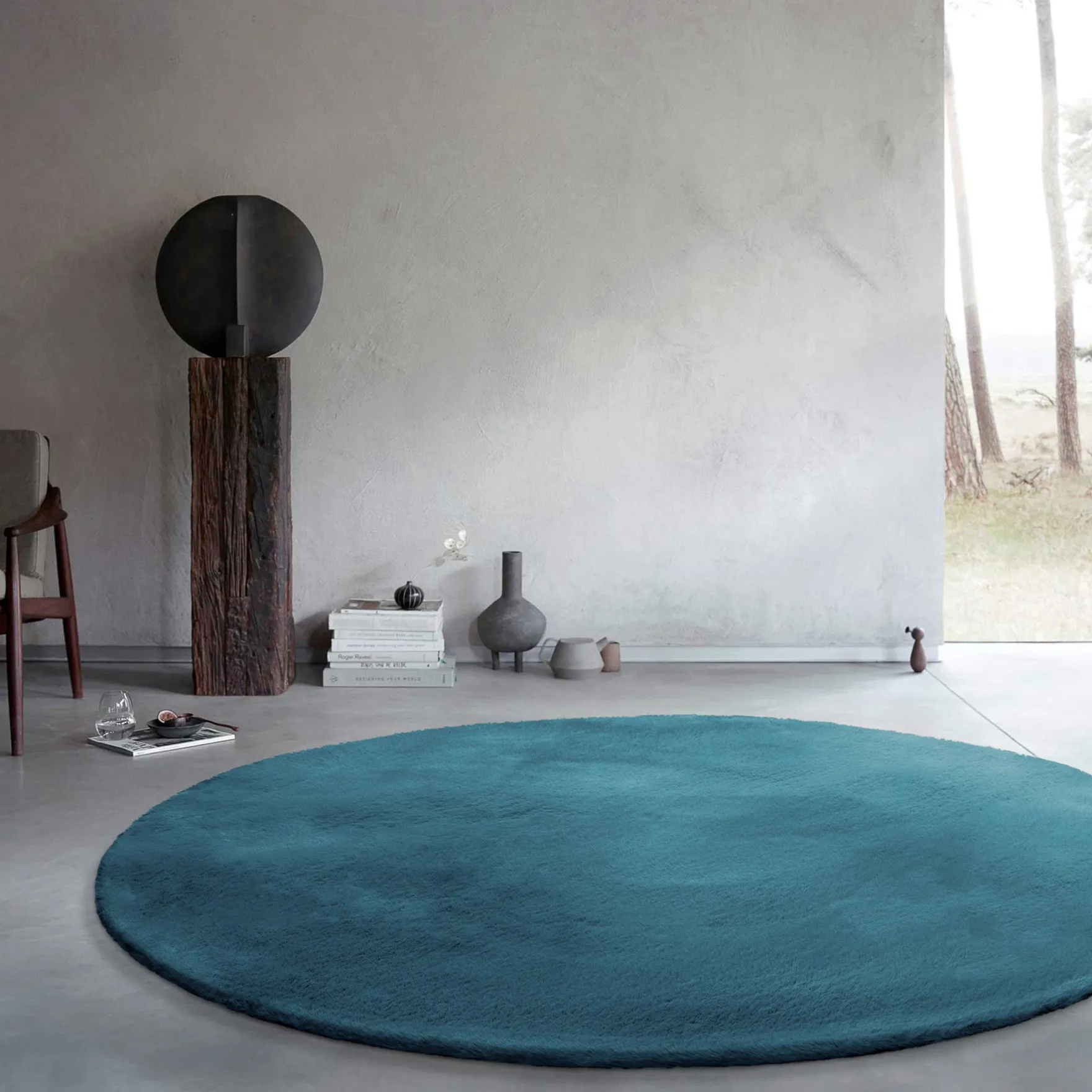 Kunstfell Teppich Rund Petrol flauschig und weich "Anna" WECONhome Basics
