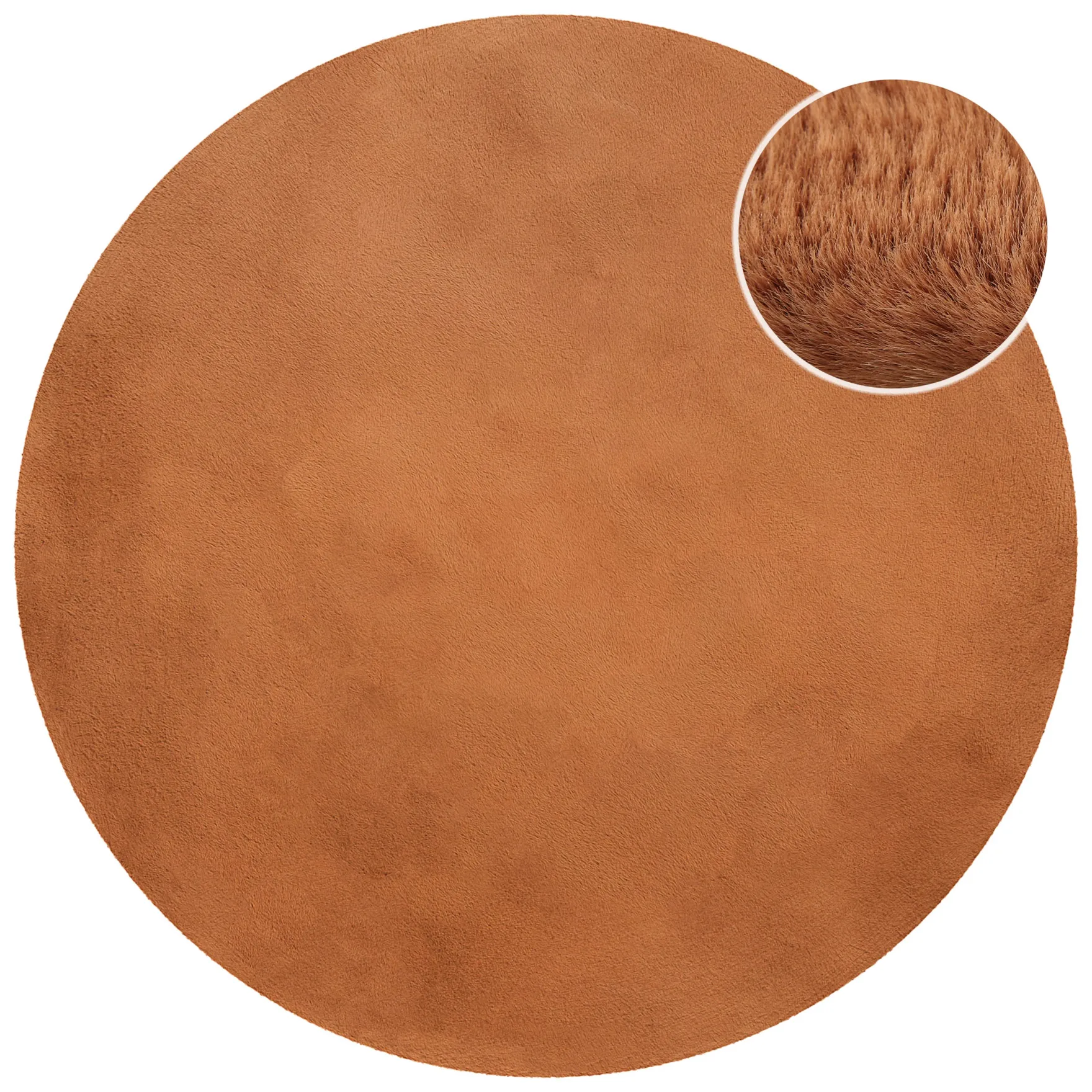 Kunstfell Teppich Rund Terracotta flauschig und weich "Anna" WECONhome Basics