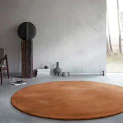 Kunstfell Teppich Rund Terracotta flauschig und weich